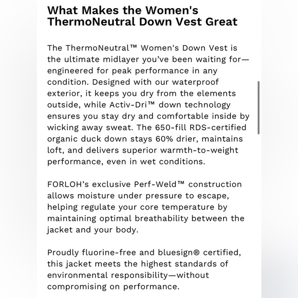 Forloh Women’s Thermoneutral Down Vest size M - Picture 7 of 15